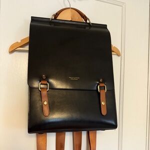 Cnoles Black Leather Travel Work Office Laptop Backpack